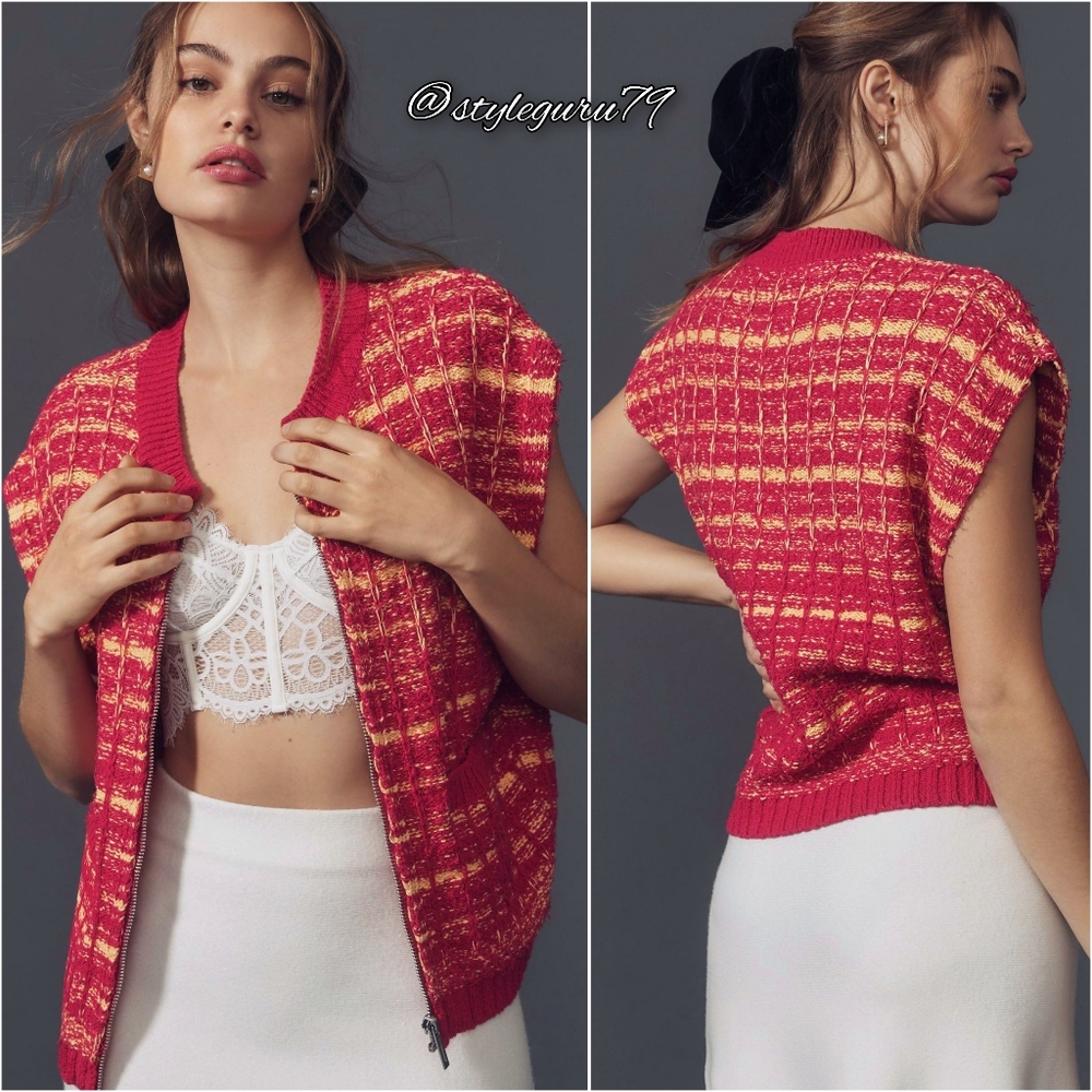 Anthropologie, Maeve Tweed Zippered Sweater Vest in Pink, Small